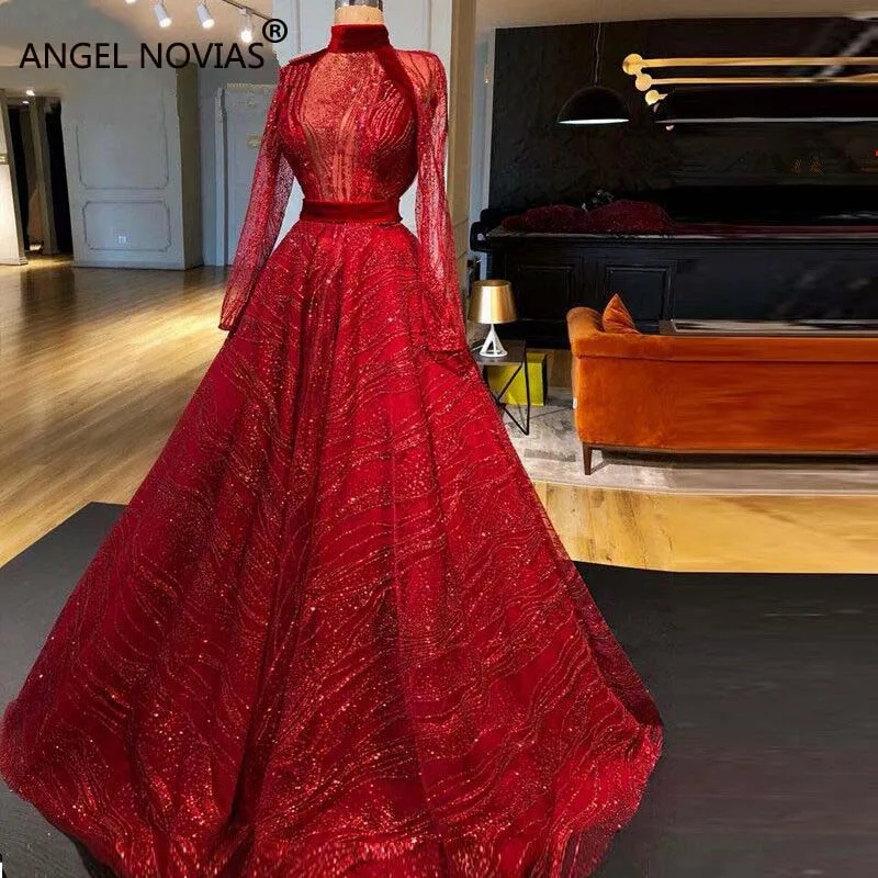 ANGEL NOVIAS Long Sleeves Red Ball Gown Glitter Abendkleider Arabic Elegant Evening Dress 2018 Vestido Sirena Largo
ANGEL NOVIAS Long Sleeves Red Ball Gown Glitter Abendkleider Arabic Elegant Evening Dress 2018 Vestido Sirena Largo