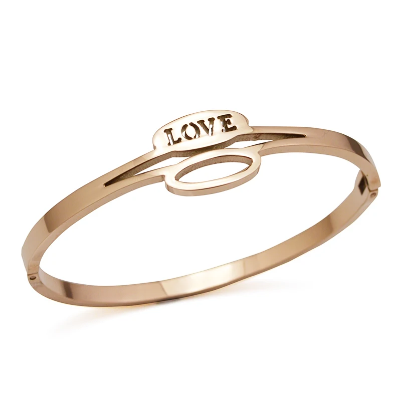 Ladies Party Jewelry Women's Titanium Steel Rose Gold Color Bangle Bracelet with LOVE Letters without Stone for Girl SS017B
Ladies Party Jewelry Women's Titanium Steel Rose Gold Color Bangle Bracelet with LOVE Letters without Stone for Girl SS017B