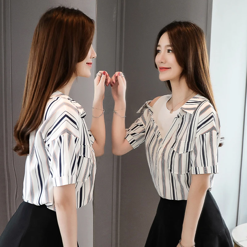 Women Tops And Blouse Chiffon Blouse Ladies Tops Off Shoulder Top Spliced O-Neck Striped Shirts White Blouse Shirts 3457 50
Women Tops And Blouse Chiffon Blouse Ladies Tops Off Shoulder Top Spliced O-Neck Striped Shirts White Blouse Shirts 3457 50