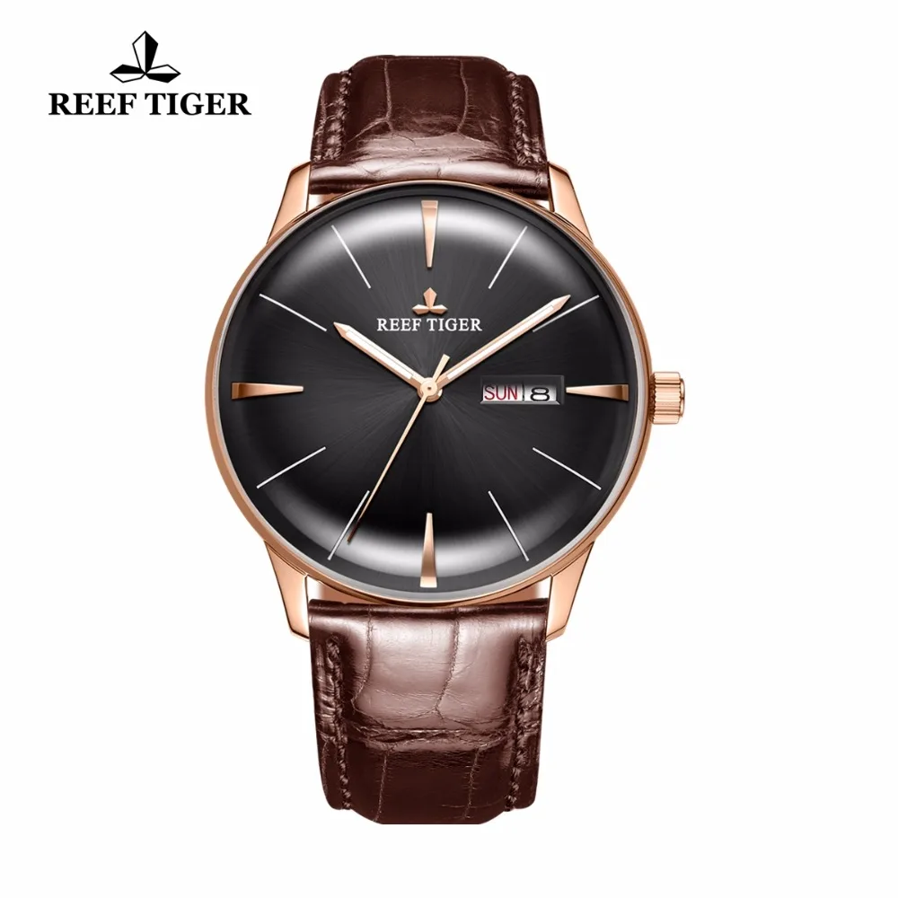 

New Reef Tiger/RT Luxury Dress Watches s Convex Lens Watches Men's Automatic Watches Brown Leather Strap RGA8238