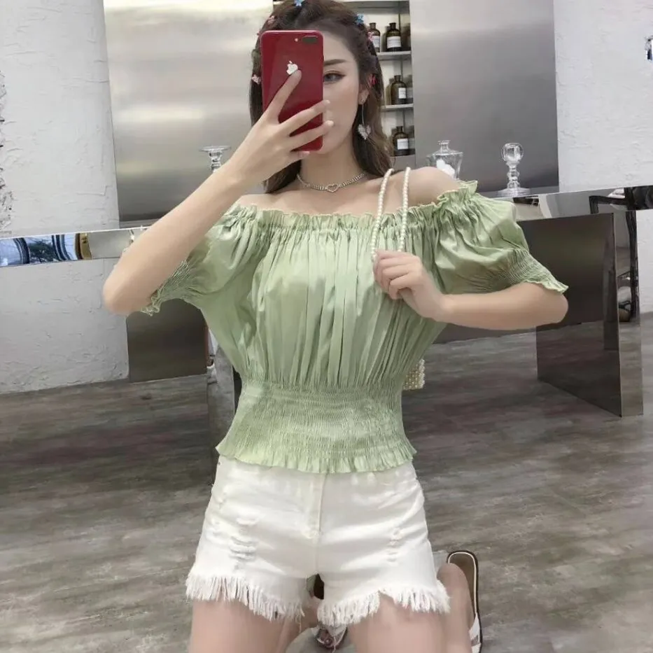 solid Women's Clothing bow bandage Korean shirts off shoulder Blouses summer style crop top slash neck fashion brand tops new
solid Women's Clothing bow bandage Korean shirts off shoulder Blouses summer style crop top slash neck fashion brand tops new