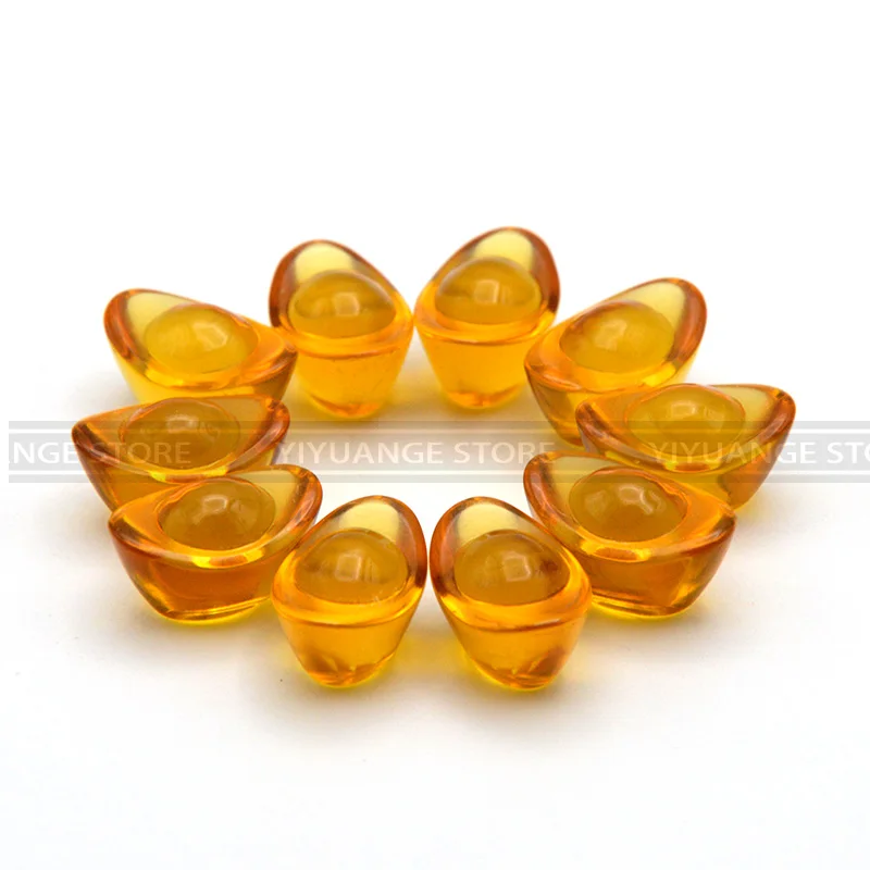 

10 Pieces Feng Shui Chinese Yellow Crystal Glass Gold Ingots Paperweight Lucky Home Decoration Family Fashion Gift 2cm