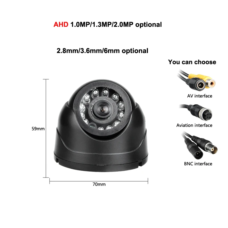 Indoor Night Vision AHD 1.3MP Dome Plastic Camera 1/3 CCD 3.6mm for Car DVR Vehicle Truck Bus CCTV Surveillance Security
Indoor Night Vision AHD 1.3MP Dome Plastic Camera 1/3 CCD 3.6mm for Car DVR Vehicle Truck Bus CCTV Surveillance Security