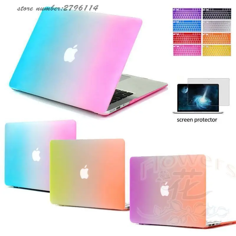 Модные радужные Прорезиненные жесткие Матовые чехлы чехол для Macbook Air 11 13 Pro 15 Retina