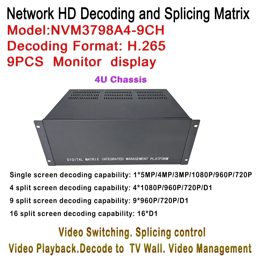 Фото 4U чехол HD IP видео декодер H.265 5MP/4MP/3MP/2MP камера Onvif для 9ch монитор дисплей Макс сплит