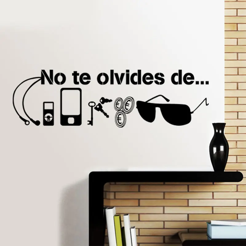 Spanish Quotes Wall Decal Stickers Muraux No Te Oublier De... Key Cash Phone Sunglasses Necessities Before Leaving Vinyl QU34
Spanish Quotes Wall Decal Stickers Muraux No Te Oublier De... Key Cash Phone Sunglasses Necessities Before Leaving Vinyl QU34