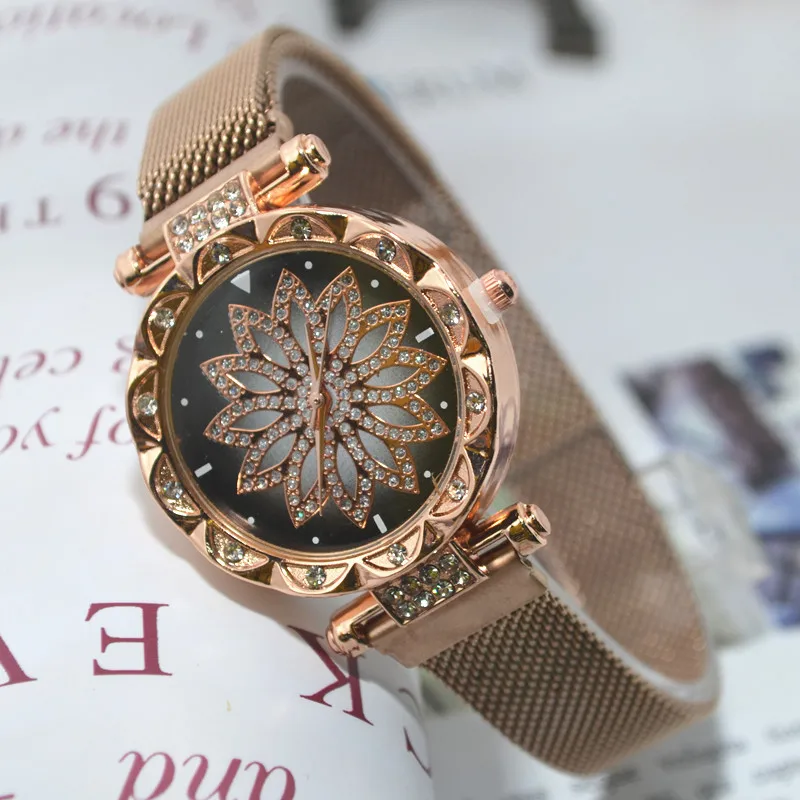 2023 New Fashion Brand Rosy Gold Women Mesh Magnet Buckle Starry Sky Watch Women Flower Quartz Watches Relogio Feminino Hot Sale
2023 New Fashion Brand Rosy Gold Women Mesh Magnet Buckle Starry Sky Watch Women Flower Quartz Watches Relogio Feminino Hot Sale