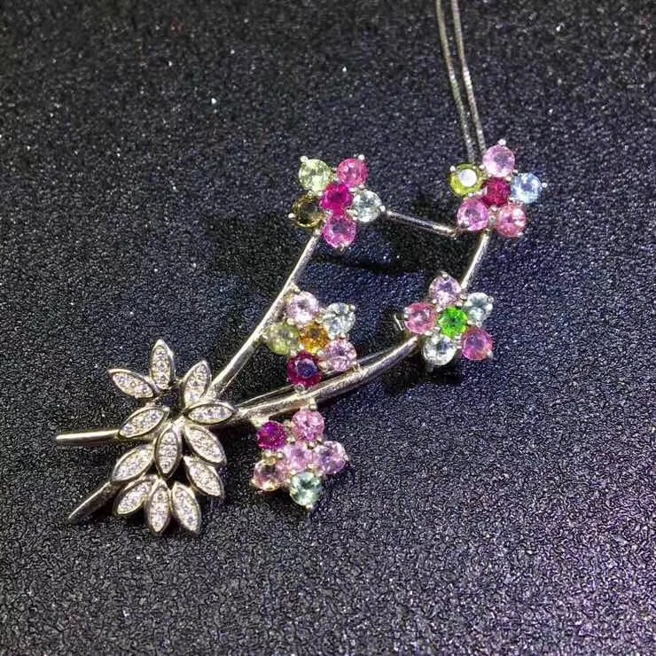 Natural multicolor tourmaline brooch S925 silver Natural gemstone brooch Pendant trendy Lovely flowers women gift party jewelry
Natural multicolor tourmaline brooch S925 silver Natural gemstone brooch Pendant trendy Lovely flowers women gift party jewelry