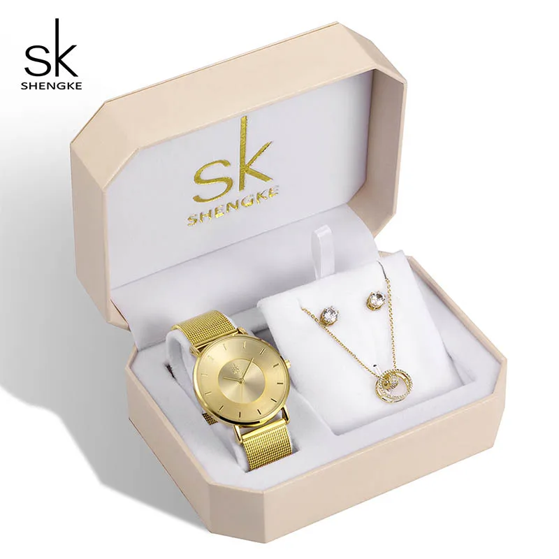Shengke Luxury Creative Women Gold Set Crystal Earrings With Ladies Quartz Watch Jewelry Set Women Bracelet Watches Set Gifts
Shengke Luxury Creative Women Gold Set Crystal Earrings With Ladies Quartz Watch Jewelry Set Women Bracelet Watches Set Gifts
