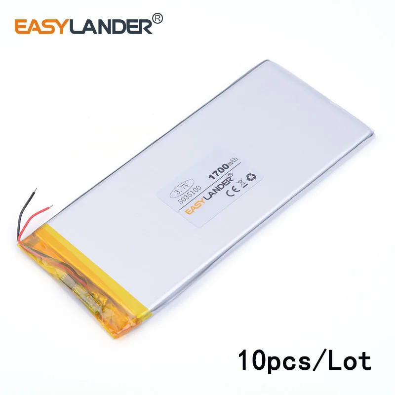 10 шт./лот 3,7 V 1700MAH 5035100 литий-ионный полимерный аккумулятор 0535100 MP5 MP4 цифровые продукты электронная книга планшетный ПК
10 шт./лот 3,7 V 1700MAH 5035100 литий-ионный полимерный аккумулятор 0535100 MP5 MP4 цифровые продукты электронная книга планшетный ПК