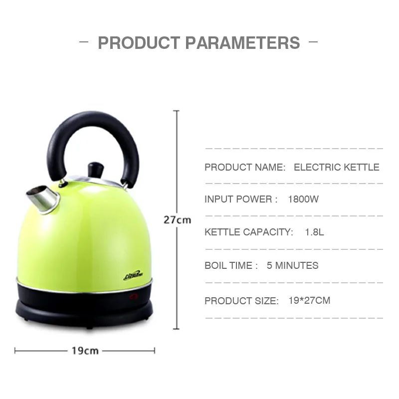 1.8L Electric Water Kettle Household Stainless Steel Auto Power-off Protection Wired Handheld Fast Heating Water Boiler Colorful
1.8L Electric Water Kettle Household Stainless Steel Auto Power-off Protection Wired Handheld Fast Heating Water Boiler Colorful