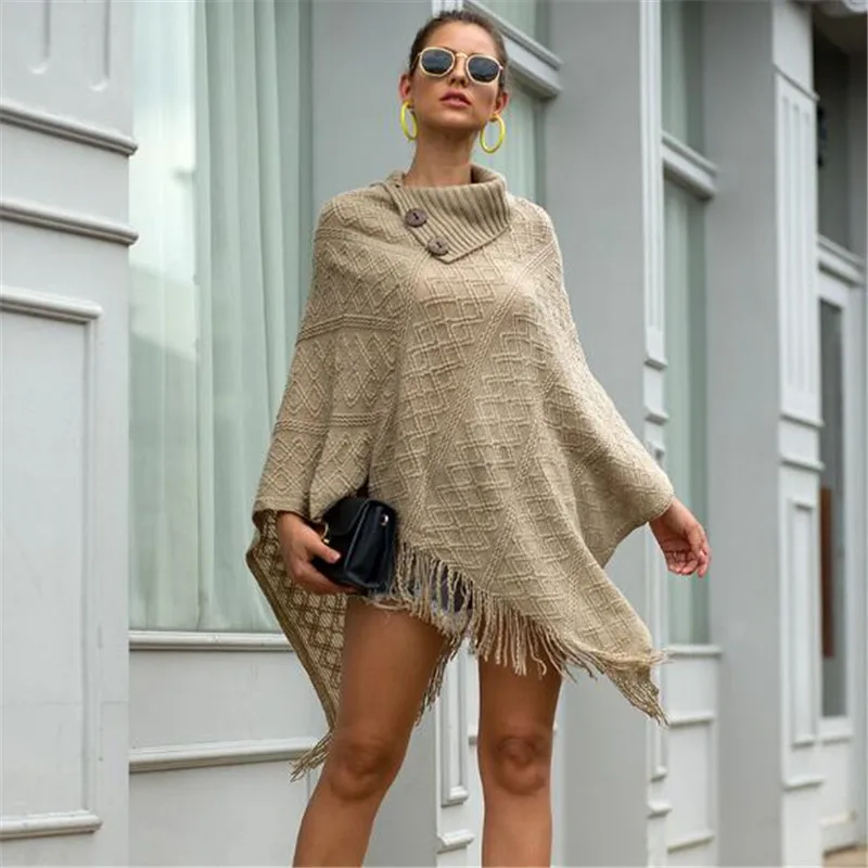 WKOUD Women Solid Khaki Cloak Sweater 2019 Fashion Winter Irregularity Knitted Pullovers New Sexy Jumper Tassel Knitwear Y8188
WKOUD Women Solid Khaki Cloak Sweater 2019 Fashion Winter Irregularity Knitted Pullovers New Sexy Jumper Tassel Knitwear Y8188