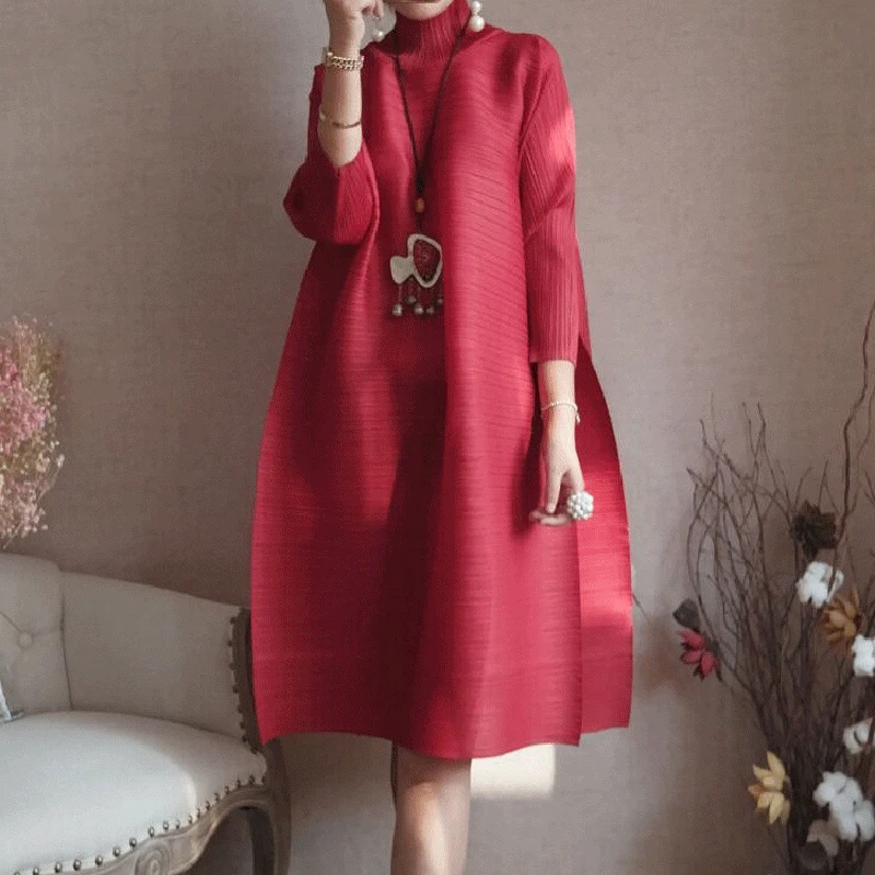 Changpleat Spring Turtleneck Women Dress Miyak Pleated Fashion Design Solid loose large size Female Knee-length Dress Tide
Changpleat Spring Turtleneck Women Dress Miyak Pleated Fashion Design Solid loose large size Female Knee-length Dress Tide