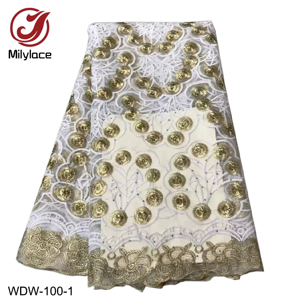 Milylace two-color African lace fabric 5 yards high quality embroidered mesh lace fabric with stones for party wedding WDW-100
Milylace two-color African lace fabric 5 yards high quality embroidered mesh lace fabric with stones for party wedding WDW-100