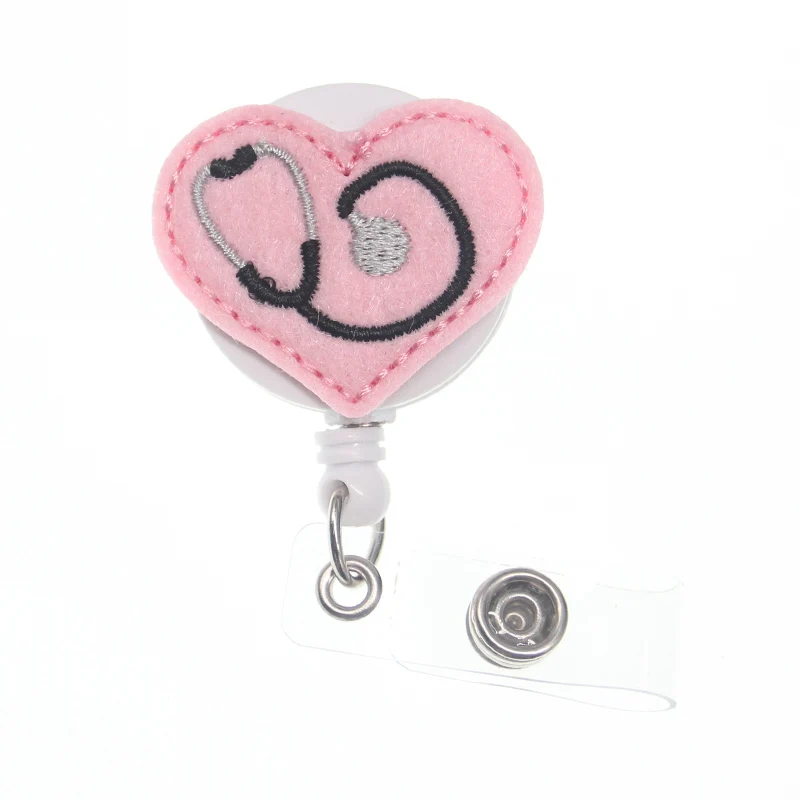 heart shape nurse badge reel retractable felt medical Stethoscope ID holder |
