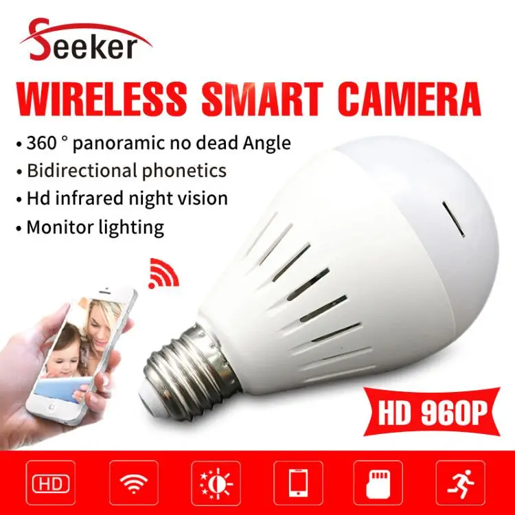 Seeker CCTV 360 Degree Panoramic Home Security Smart Camera Wifi Bulb Light Camera Lamp Wireless Motion Detect Audio P2P
Seeker CCTV 360 Degree Panoramic Home Security Smart Camera Wifi Bulb Light Camera Lamp Wireless Motion Detect Audio P2P