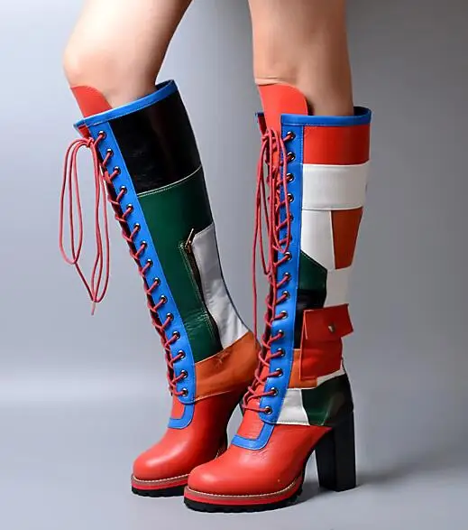 high quality knee high chunky heel platform lace up boots colorful leather chunky high heel knee high lace up boots
high quality knee high chunky heel platform lace up boots colorful leather chunky high heel knee high lace up boots