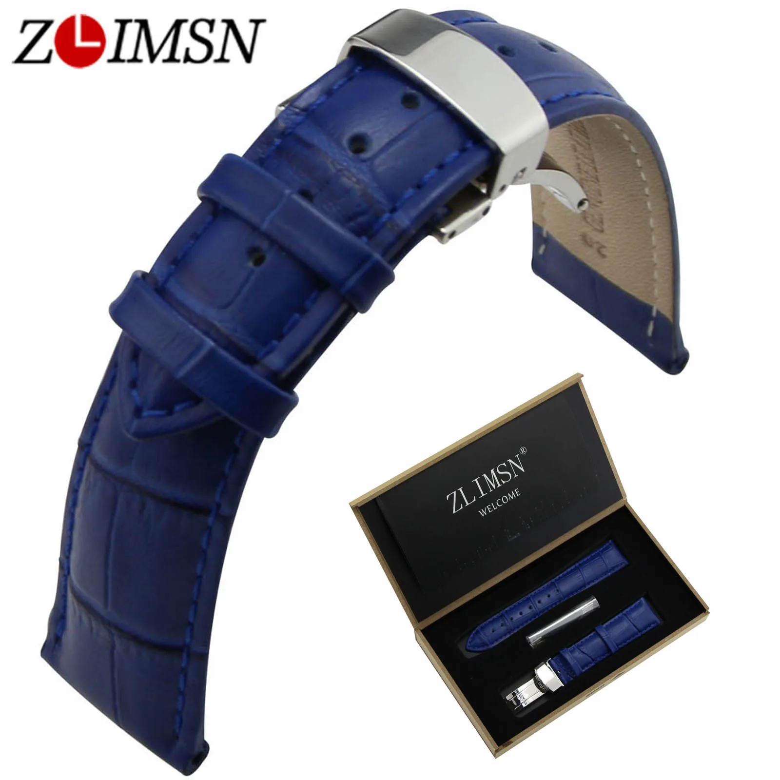 ZLIMSN Italian Genuine Leather Watchbands Single Push Butterfly Buckle Blue Crocodile Grain Watch Strap 18 20mm
ZLIMSN Italian Genuine Leather Watchbands Single Push Butterfly Buckle Blue Crocodile Grain Watch Strap 18 20mm