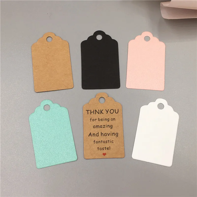 

5x3cm 200Pcs/Lot Various Shapes Colorful Kraft Paper Hang Tags Snowflake Heart Hollow For Jewelry Price Cake Label Accept Custom