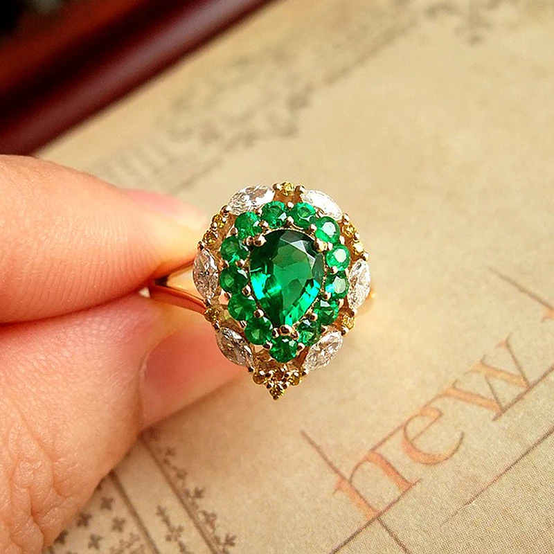 AAA Jewelry For Women Colombia Solid 18K Yellow Gold 2.1ctw Moissanite Pear Green Emerald Halo Ring Side Marquise Wedding Ring
AAA Jewelry For Women Colombia Solid 18K Yellow Gold 2.1ctw Moissanite Pear Green Emerald Halo Ring Side Marquise Wedding Ring