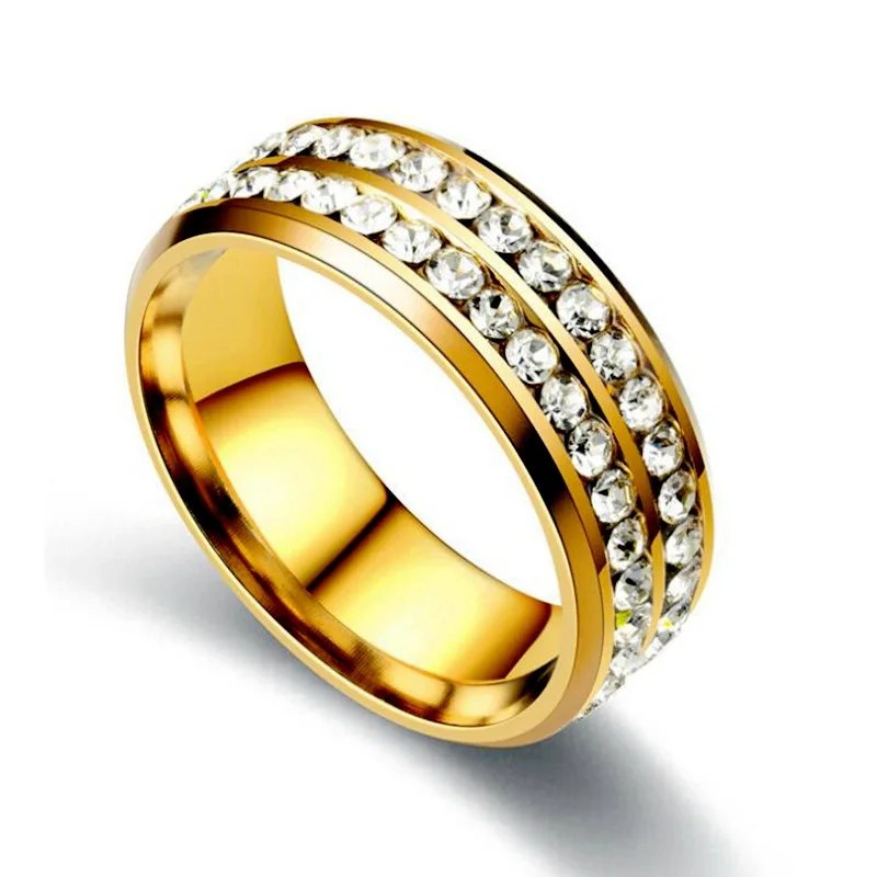 Милые золотистые двухрядные кольца с кристаллами для женщин из нержавеющей