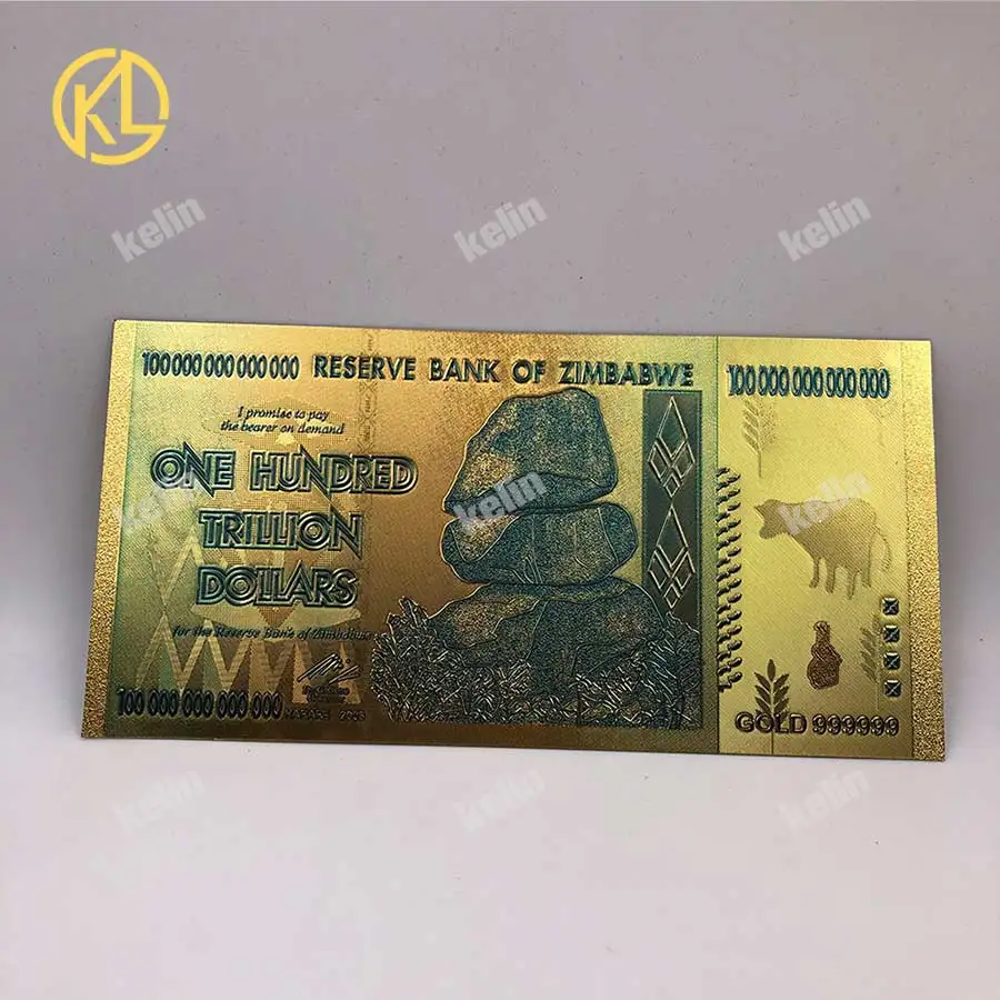 

1200pcs/lot Zimbabwe One Hundred Trillion Dollars Gold Banknotes With 12pcs free zimbabwe metal coin and Wooden box by Fedex TNT