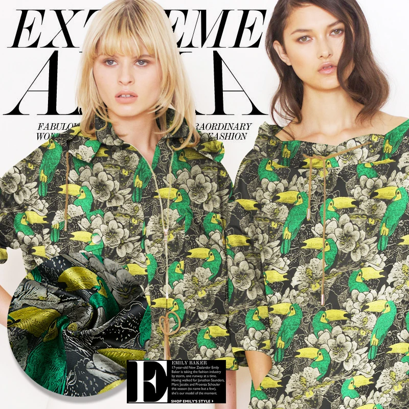British wind dust coat polyester garment fabric import heavy embossment dress jacquard cartoon mouth parrot profile
British wind dust coat polyester garment fabric import heavy embossment dress jacquard cartoon mouth parrot profile