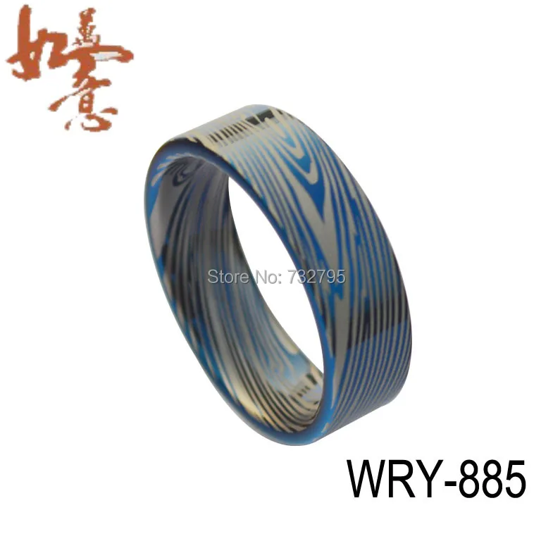 Бесплатная доставка 8 мм ширина плоские синие Дамасские кольца из карбида