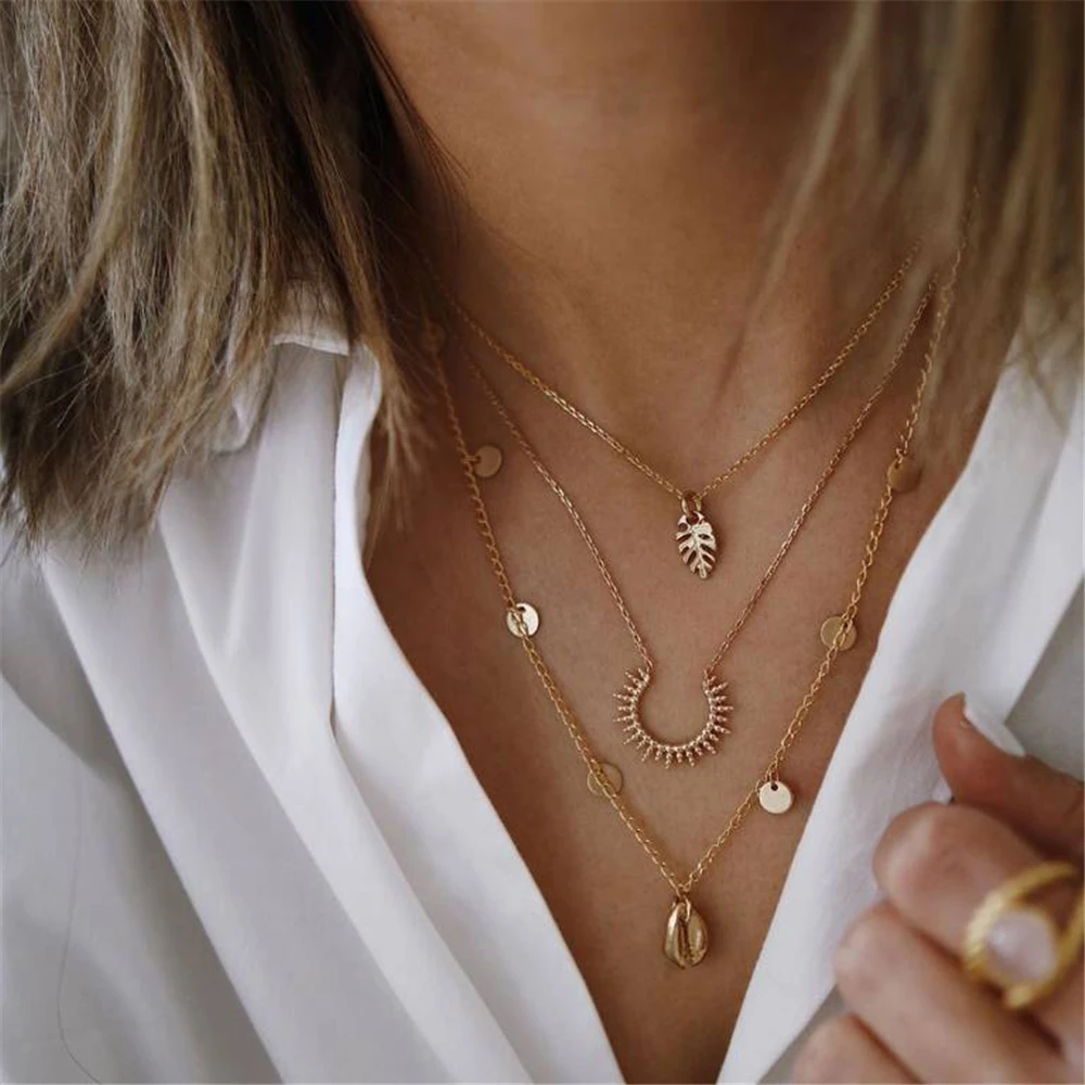 Three Layers of Shell Leaf Pendant Necklaces Gold Conch Round Charm Women Seashell Multilayer Choker Necklace Bohemian Jewelry
Three Layers of Shell Leaf Pendant Necklaces Gold Conch Round Charm Women Seashell Multilayer Choker Necklace Bohemian Jewelry