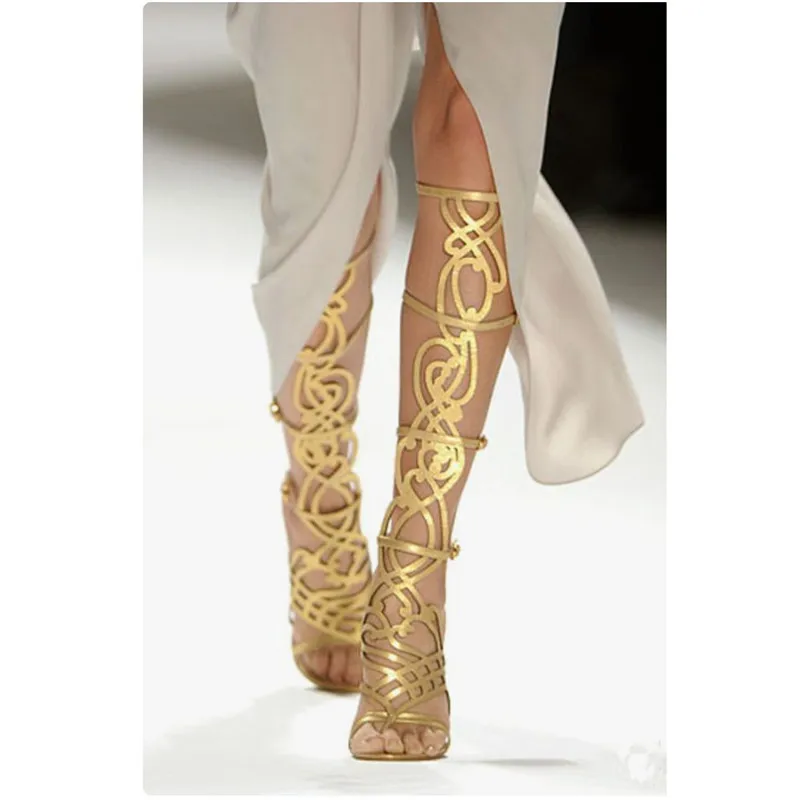 Luxury Gold Summer Gladiator Knee High Boots Lady Cut-Out Open Toe Sandals long Boots Design Runway Party Dress Shoes Women 2020
Luxury Gold Summer Gladiator Knee High Boots Lady Cut-Out Open Toe Sandals long Boots Design Runway Party Dress Shoes Women 2020