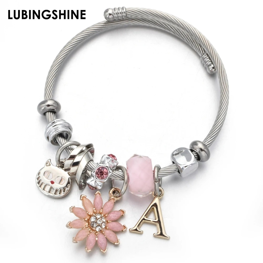 Exquisite Letter Charms Stainless Steel Bracelets Bangles Crystal Flower Pendant Bracelet for Women Girls Party Jewelry Pulseras
Exquisite Letter Charms Stainless Steel Bracelets Bangles Crystal Flower Pendant Bracelet for Women Girls Party Jewelry Pulseras