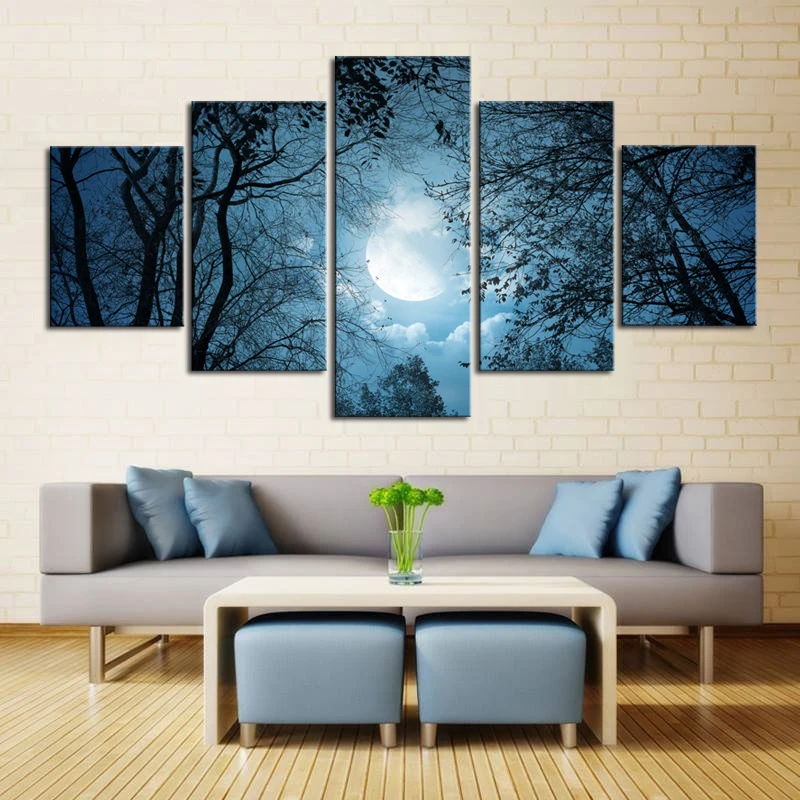 5 Piece Wall Canvas Art Silent Moon Light Night Full Moon Paintings Forest Scenery Dark Blue Decoration Custom Canvas Printing
5 Piece Wall Canvas Art Silent Moon Light Night Full Moon Paintings Forest Scenery Dark Blue Decoration Custom Canvas Printing