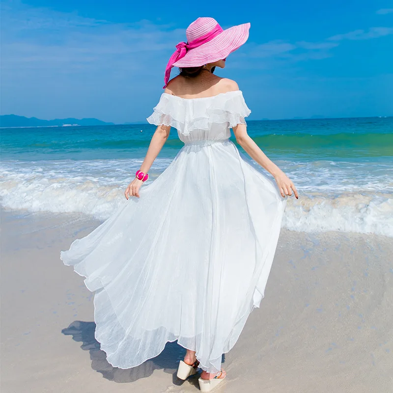 2019 Women's vocation Sunscreen White Long Chiffon dress Bohemian dress Beach Casual dress Short Sleeve Slash neck dress 6601
2019 Women's vocation Sunscreen White Long Chiffon dress Bohemian dress Beach Casual dress Short Sleeve Slash neck dress 6601
