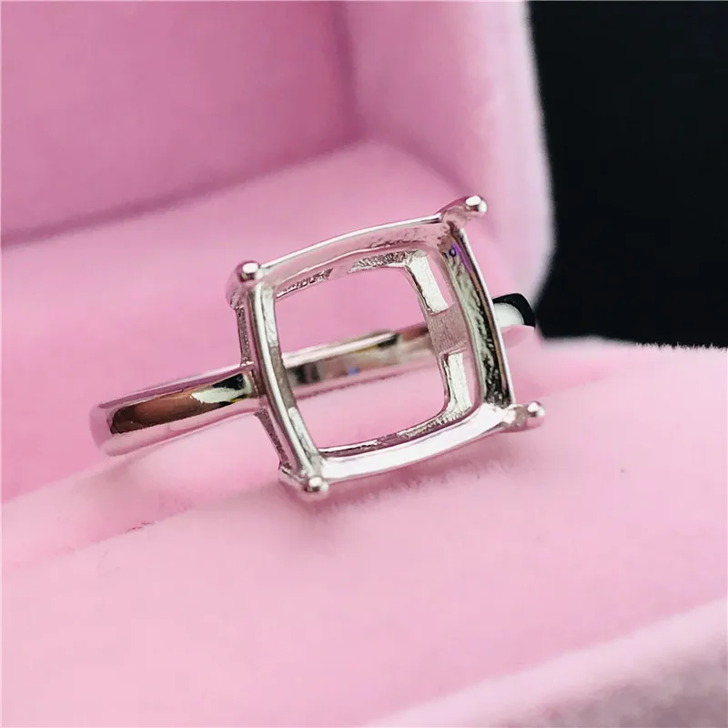 

square shape simple rings basis S925 silver ring base shank prong setting stone inlaid jewelry fashion DIY women nice
