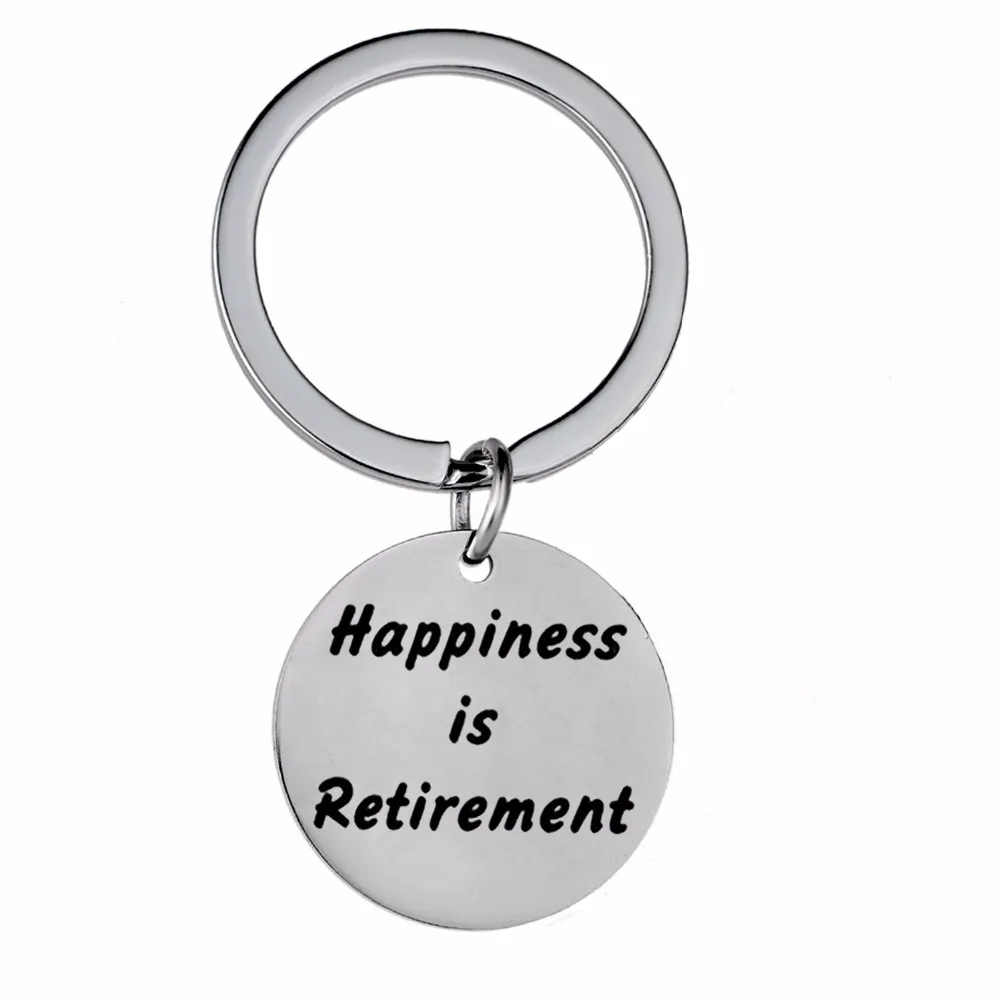 

12PC/Lot Happiness Is Retirement Stainless Steel Keychain Teachers Grandpa Grandma Keyring Retirement Gifts Key Chain Ring Charm
