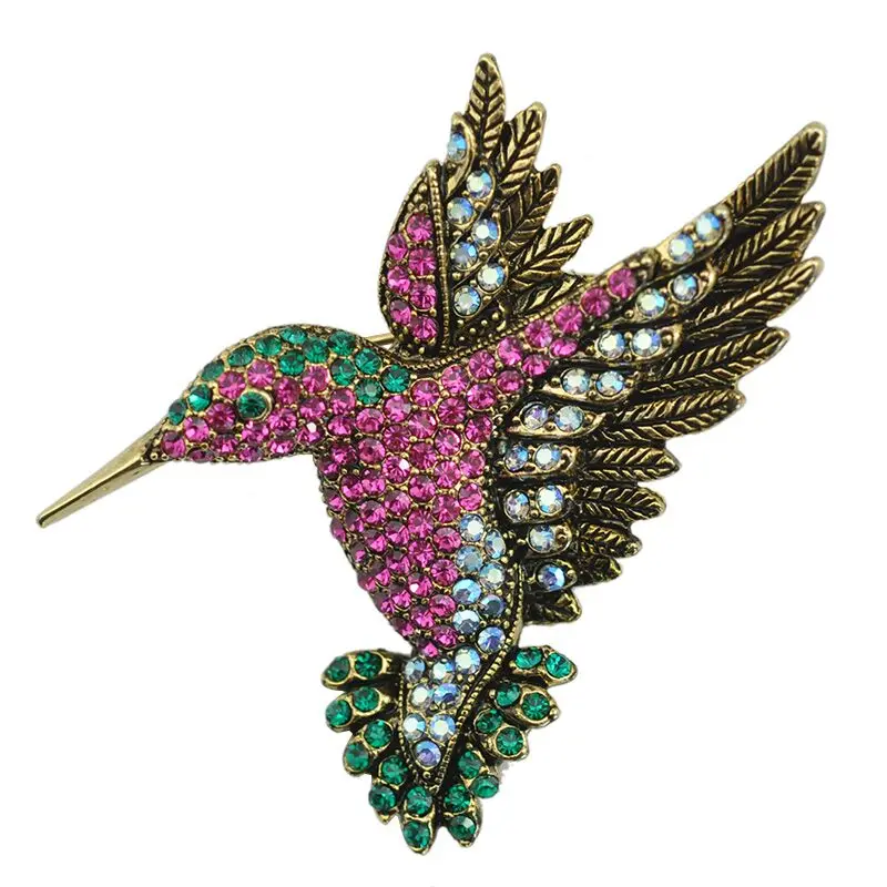 

Deshow Two Colorful Rhinestone Hummingbird Brooch Animal Brooches for Women Korea Fashion Accessories Factory Direct Wholesale