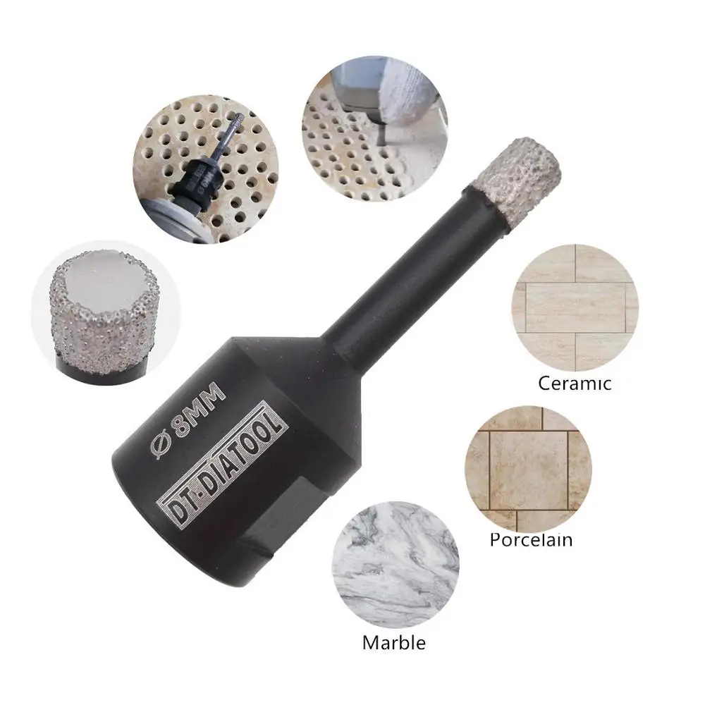 DT-DIATOOL 2pcs 8mm Dry Vacuum Brazed diamond drill core bits M14 tile Hole saw Professional quality drilling bits wax inside
DT-DIATOOL 2pcs 8mm Dry Vacuum Brazed diamond drill core bits M14 tile Hole saw Professional quality drilling bits wax inside