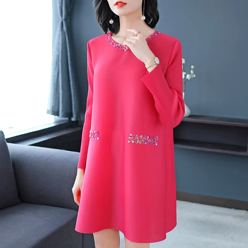Autumn Women Pleated Solid Color Lady Elegant Long Sleeved Loose Wrinkle Nail Neads Casual Dress
Autumn Women Pleated Solid Color Lady Elegant Long Sleeved Loose Wrinkle Nail Neads Casual Dress