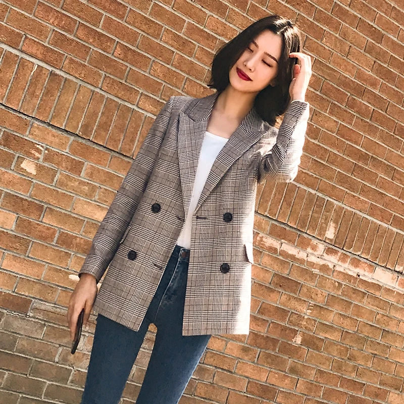 Female Retro Suits Coat Work Feminino Outerwear High Quality Vintage Bouble Breasted Plaid Women Blazer Spring Pockets Jackets
Female Retro Suits Coat Work Feminino Outerwear High Quality Vintage Bouble Breasted Plaid Women Blazer Spring Pockets Jackets
