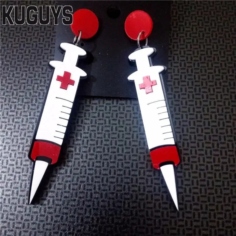 KUGUYS Acrylic Nurse Syringe Long Drop Earrings for Women Hyperbole Injector Jewelry Cosplay Accessories
KUGUYS Acrylic Nurse Syringe Long Drop Earrings for Women Hyperbole Injector Jewelry Cosplay Accessories