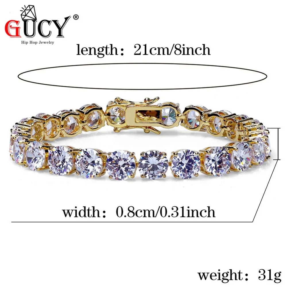 GUCY Hip Hop Bracelet Gold Silver Color Plated Iced Out Bling Jewelry Micro Pave CZ Stones 8mm Tennis Chain Bracelets For Men
GUCY Hip Hop Bracelet Gold Silver Color Plated Iced Out Bling Jewelry Micro Pave CZ Stones 8mm Tennis Chain Bracelets For Men