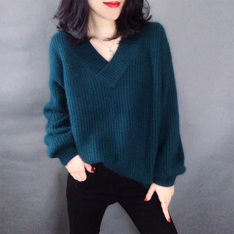 Women V-neck Sweaters Autumn Winter 2018 Casual tops Warm Pullover Sweater Female Korean loose thick knit bottoming sweater J958
Women V-neck Sweaters Autumn Winter 2018 Casual tops Warm Pullover Sweater Female Korean loose thick knit bottoming sweater J958