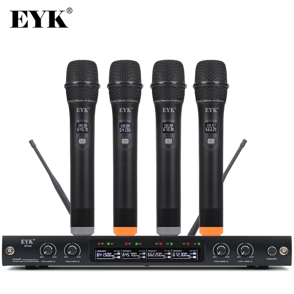 EYK EFU4 Профессиональный UHF Цифровой Беспроводной микрофон с 4 металлические КПК Way
