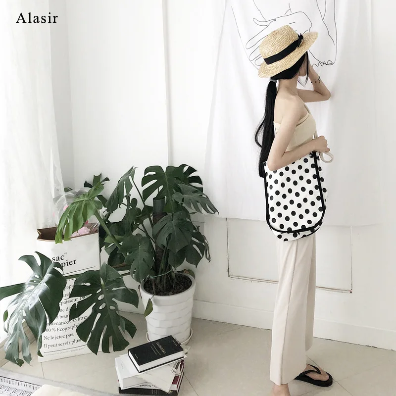 Alasir Ins Wave Point Canvas Bag Vintage Artsy Beach Crossbody Fashion Female Magnetic Buckle | Багаж и сумки