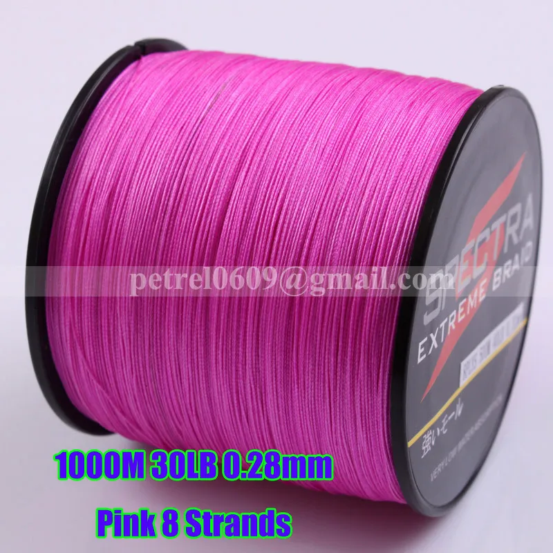Braided Fishing Line 1000M 30LB 1094 yds Pond Super Strong Spectra Pink PE 0.28mm 8 Strands Weave Freshwater Saltwater | Спорт и