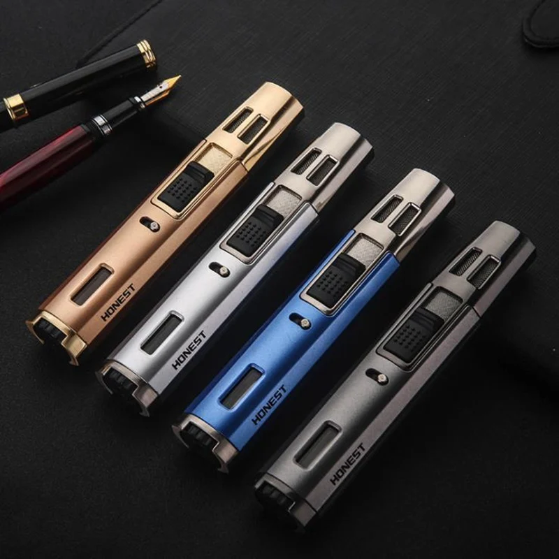 Portable Long Strip Metal Windproof Gas Lighters Smoking Cigar Butane Lighters Torch Lighter Spray Gun Double Flame Blue Flame
Portable Long Strip Metal Windproof Gas Lighters Smoking Cigar Butane Lighters Torch Lighter Spray Gun Double Flame Blue Flame