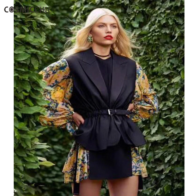 Cosmichic Women Dress 2 Piece Set Black Short Vest With Belt Long Sleeve Flower Print Dress Runway Designer Dress Suit
Cosmichic Women Dress 2 Piece Set Black Short Vest With Belt Long Sleeve Flower Print Dress Runway Designer Dress Suit