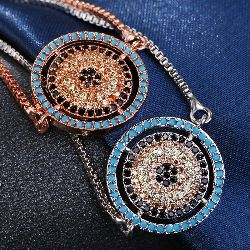 Модные круглые браслеты-цепочки в стиле рок с черными и синими глазами цирконием