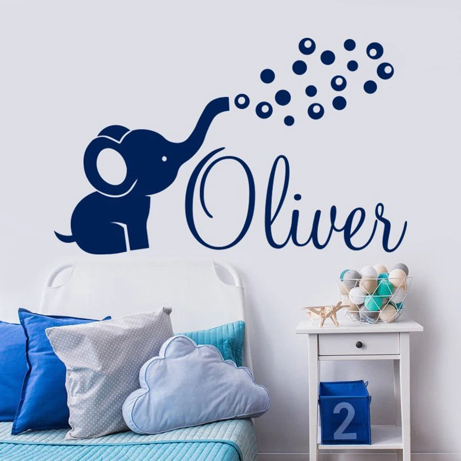 

Personalized Name Wall Decal Cute Elephant Vinyl Art Stickers Bedroom Home Decor Elephant Bubbles Decals Nursery Kids Room D881