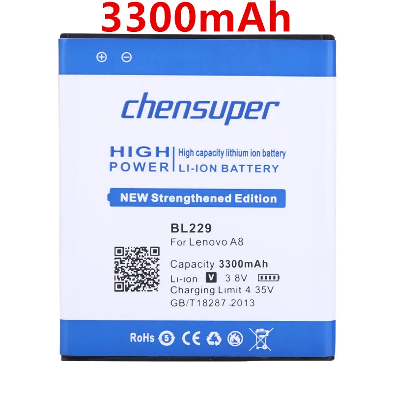 Новый аккумулятор chensuper 3300 мАч BL229 для Lenovo A8 A808T A806|Аккумуляторы мобильных